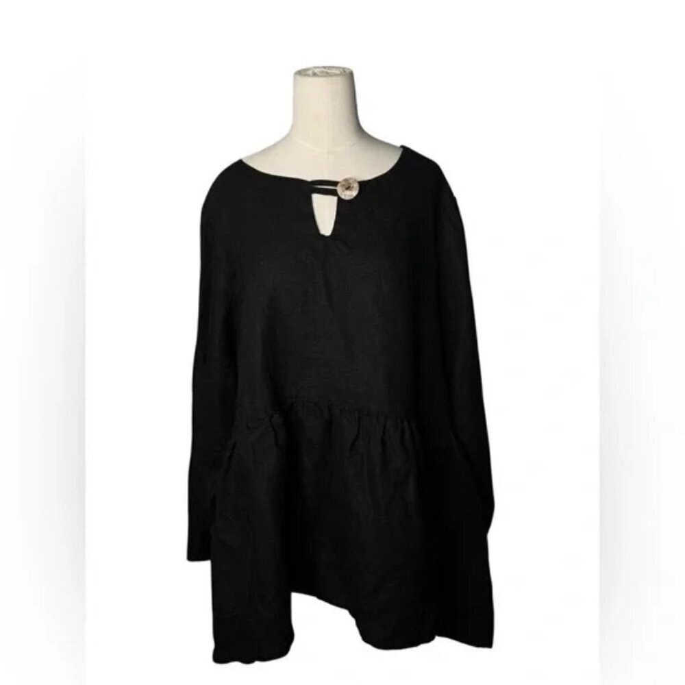 HEART DESIRE Robin 100% Linen Black Long Sleeve Blouse in XL - Picture 3 of 9